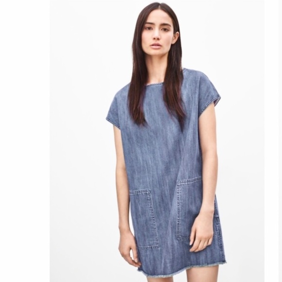 Aritzia Wilfred Free Mini Dress Nori Denim Chambray Light Wash Boxy XS - Picture 1 of 13